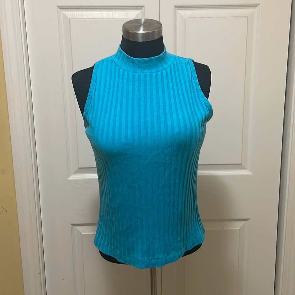 Eclipse Tank top, sleeveless, collar in turquoise. One size fits all